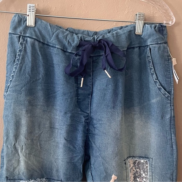 🏷️🆕🎉 totw • soft denim embroidered sequin & love pullon drawstring pants - Picture 9 of 16